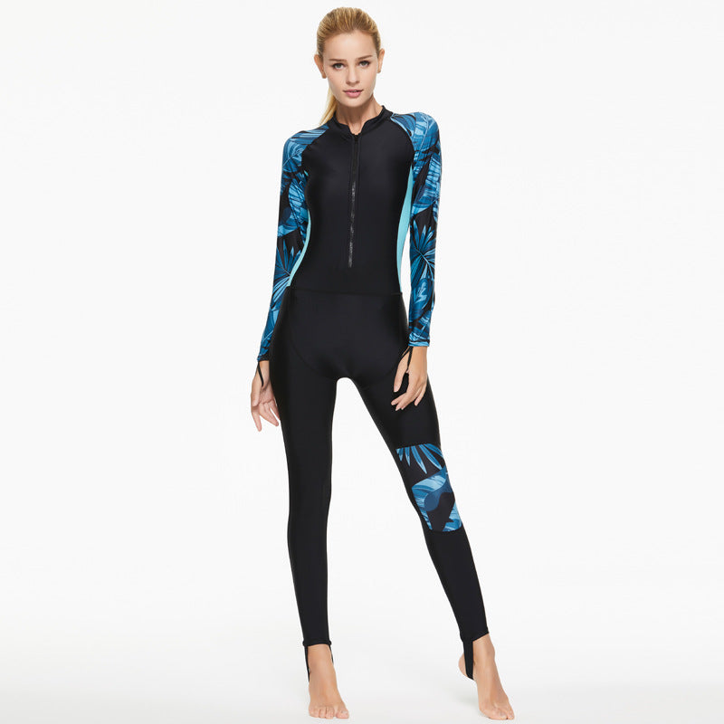 Fato de banho quente novo de uma peça para mulheres, fato de surf, fato de mergulho, fato de banho de manga comprida para mulheres, fato de água-viva com proteção solar, fato de neoprene para empobrecer