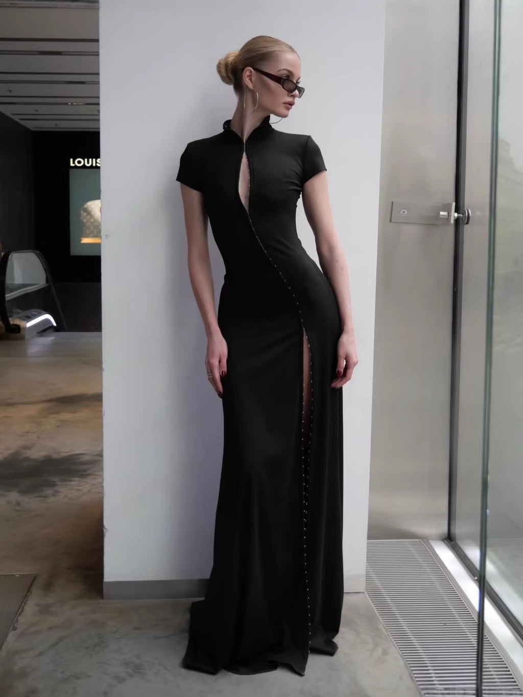 | Vestido de noite chinês com fenda simples, vestido de noite comprido slim-fit sexy, vestido de início de verão requintado