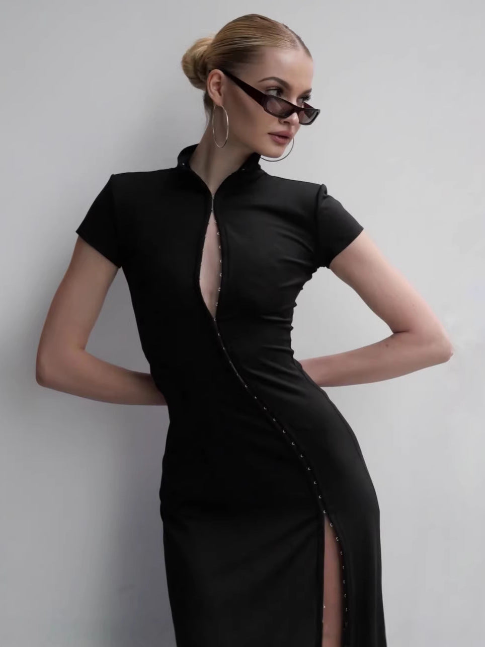 | Vestido de noite chinês com fenda simples, vestido de noite comprido slim-fit sexy, vestido de início de verão requintado