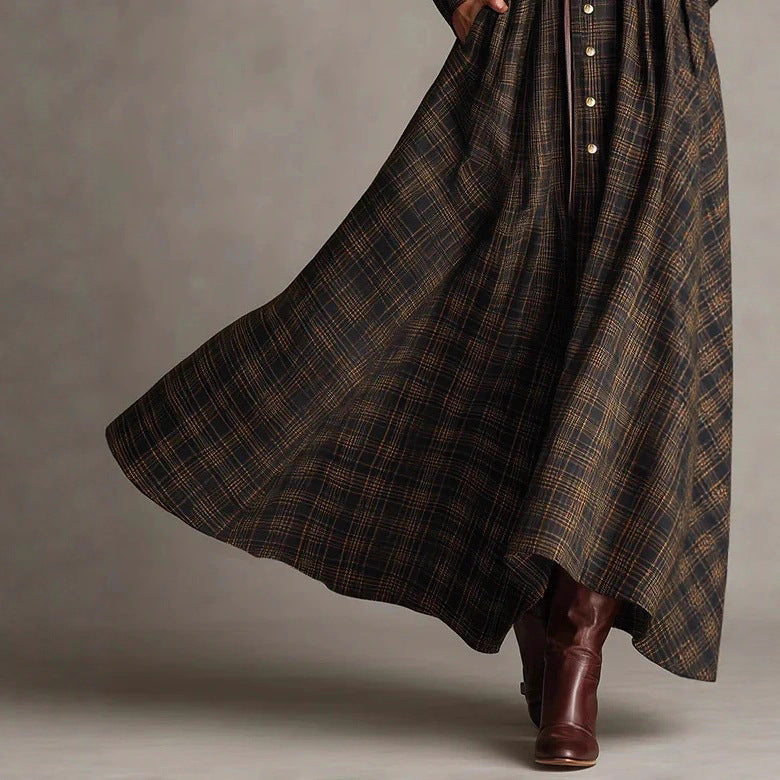 Em stock de roupa feminina europeia e americana de 2025, site independente da Amazon, vestido camisa elástica com padrão digital na lapela e modelar a cintura