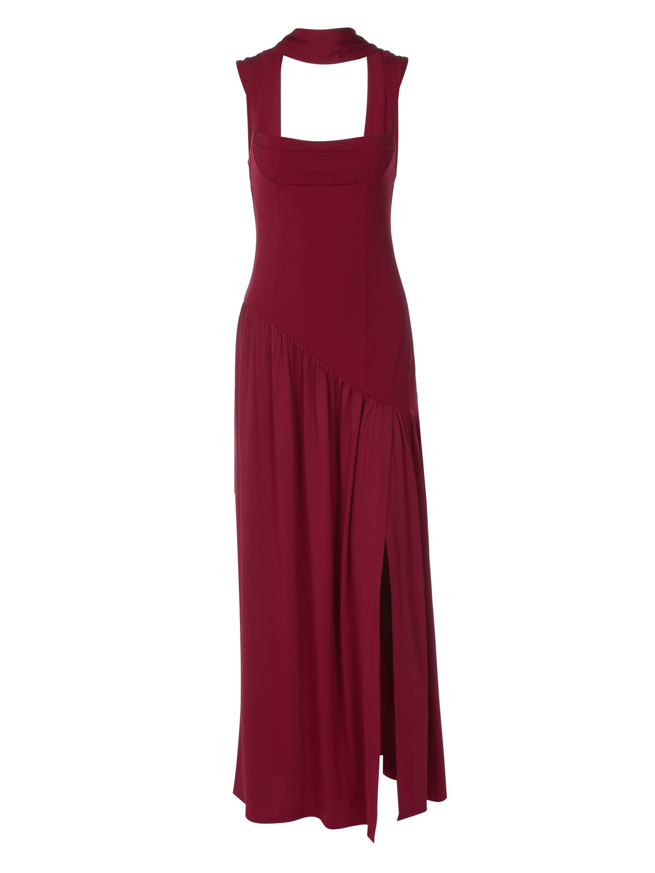 Vestido feminino feminino 2026 de moda feminina elegante de moda feminina europeia e americana, elegante alça, de cor sólida e fenda, vestido serpentina para mulheres