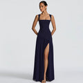 Vestido feminino feminino 2026 de moda feminina elegante de moda feminina europeia e americana, elegante alça, de cor sólida e fenda, vestido serpentina para mulheres