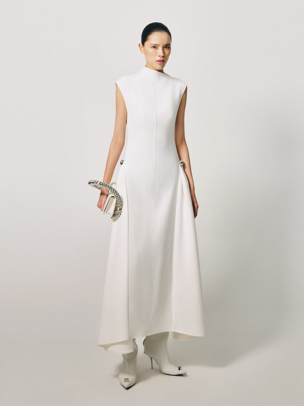 Em Stock | Vestido Feminino de Verão Europeu e Americano Transfronteiriço, Vestido Comprido Irregular Simples, de cor sólida, sem mangas que aperta a cintura