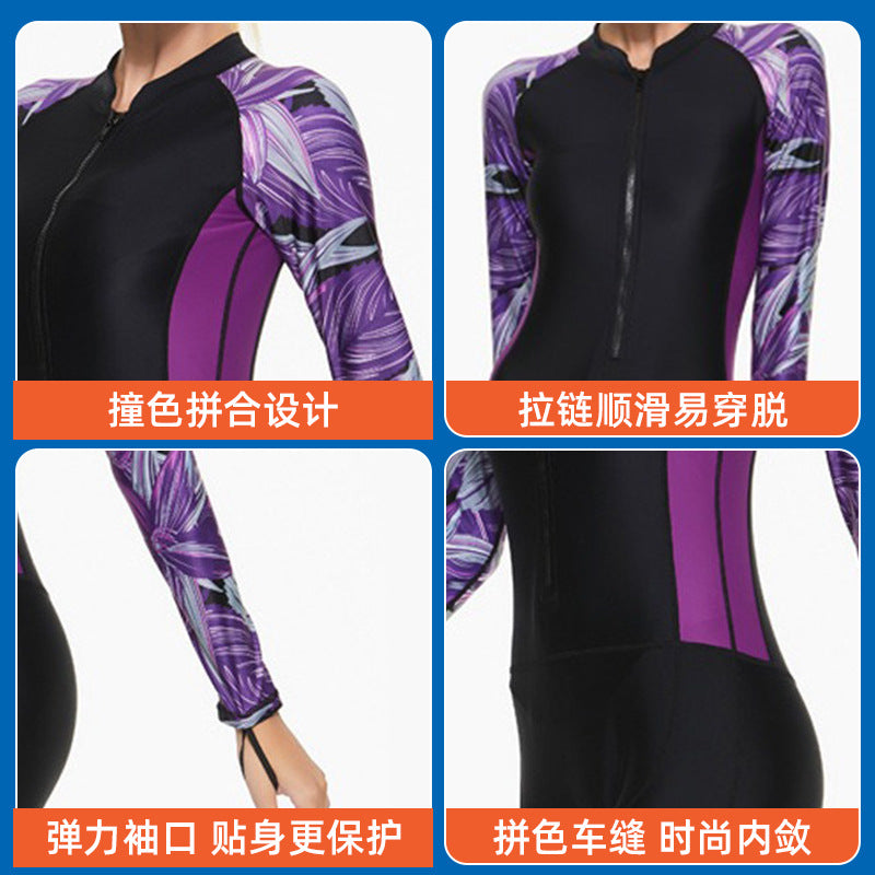 Fato de banho quente novo de uma peça para mulheres, fato de surf, fato de mergulho, fato de banho de manga comprida para mulheres, fato de água-viva com proteção solar, fato de neoprene para empobrecer