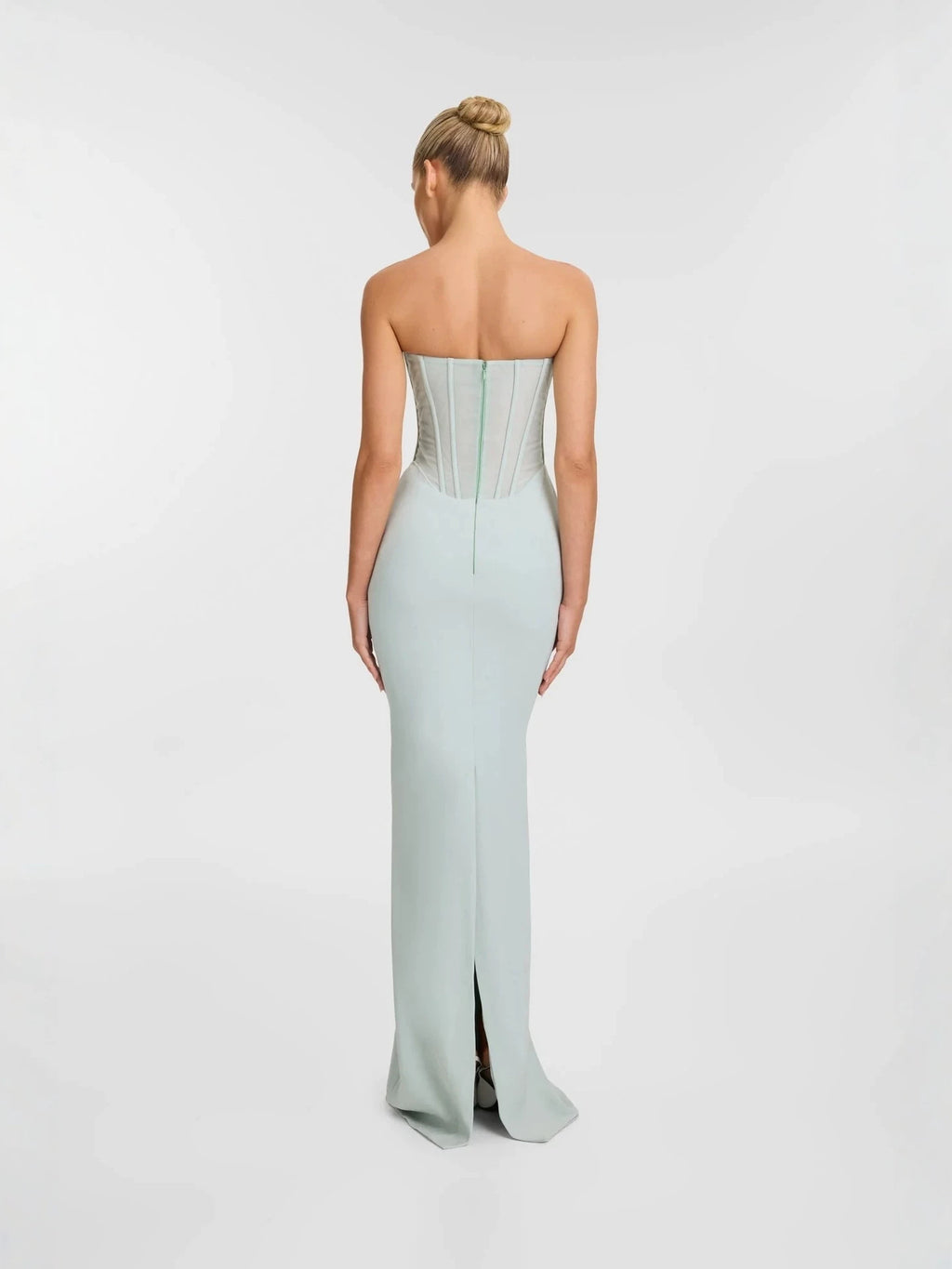 Em Stock | Vestido Longo Verde Menta Verde Praia Sem Alças para Mulher, Fita Longa Esvoaçante em forma de Espinha de Peixe, Atmosfera Suave