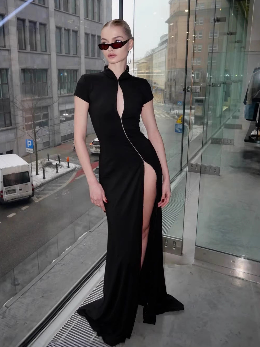 | Vestido de noite chinês com fenda simples, vestido de noite comprido slim-fit sexy, vestido de início de verão requintado