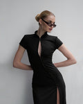 | Vestido de noite chinês com fenda simples, vestido de noite comprido slim-fit sexy, vestido de início de verão requintado