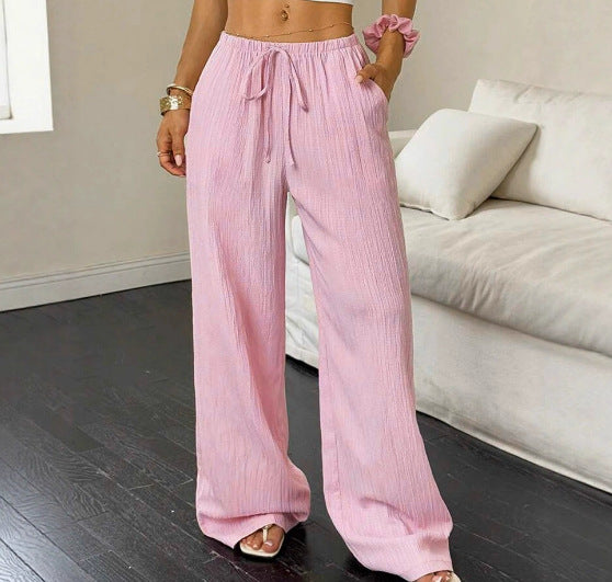 Calça Estilo Soltinho /Casual Feminina com nó e bolsos com perna larga