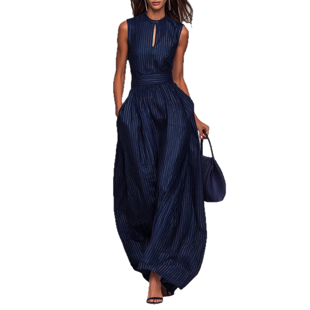 2026 Novo Macato Azul Escuro às Riscas, Azul Escuro às Riscas, de pernas largas para mulheres, moda elegante para mulheres