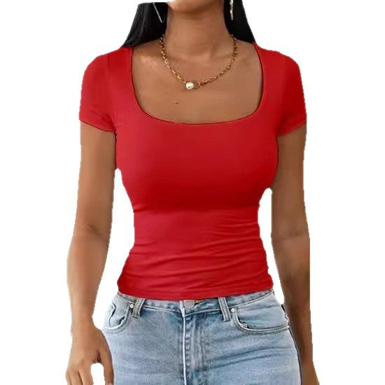 Blusa Feminina Baby Tee Slim Y2K Gola U Manga Curta Moda TikTok