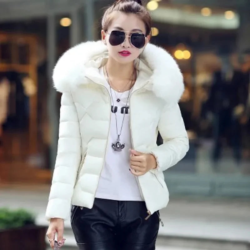 2025 New Women's Winter Jacket Warm Cotton Padded Coat Thin Light Parkas Overcoat Female Short Fur Collar Hooded Outerwear