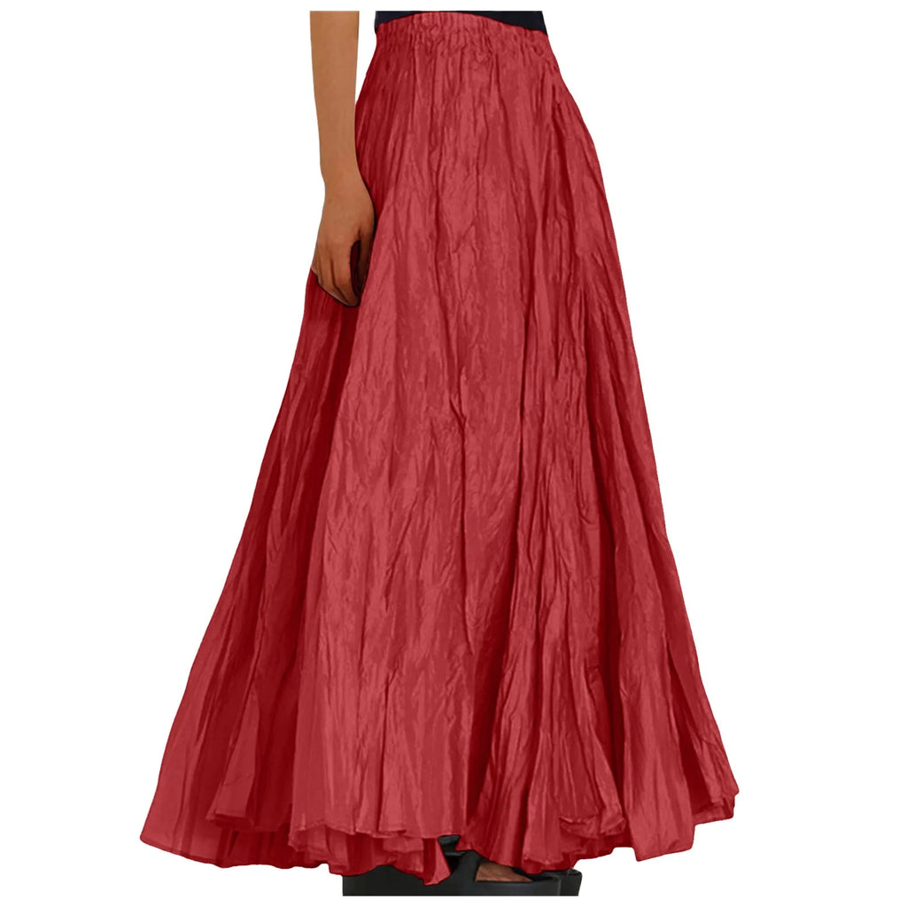 Womens Swing Maxi Skirt Bohemian Ruched Long Skirts For Beach Holiday Summer High Waisted A Line Flowy Skirts Boho Skirt Faldas