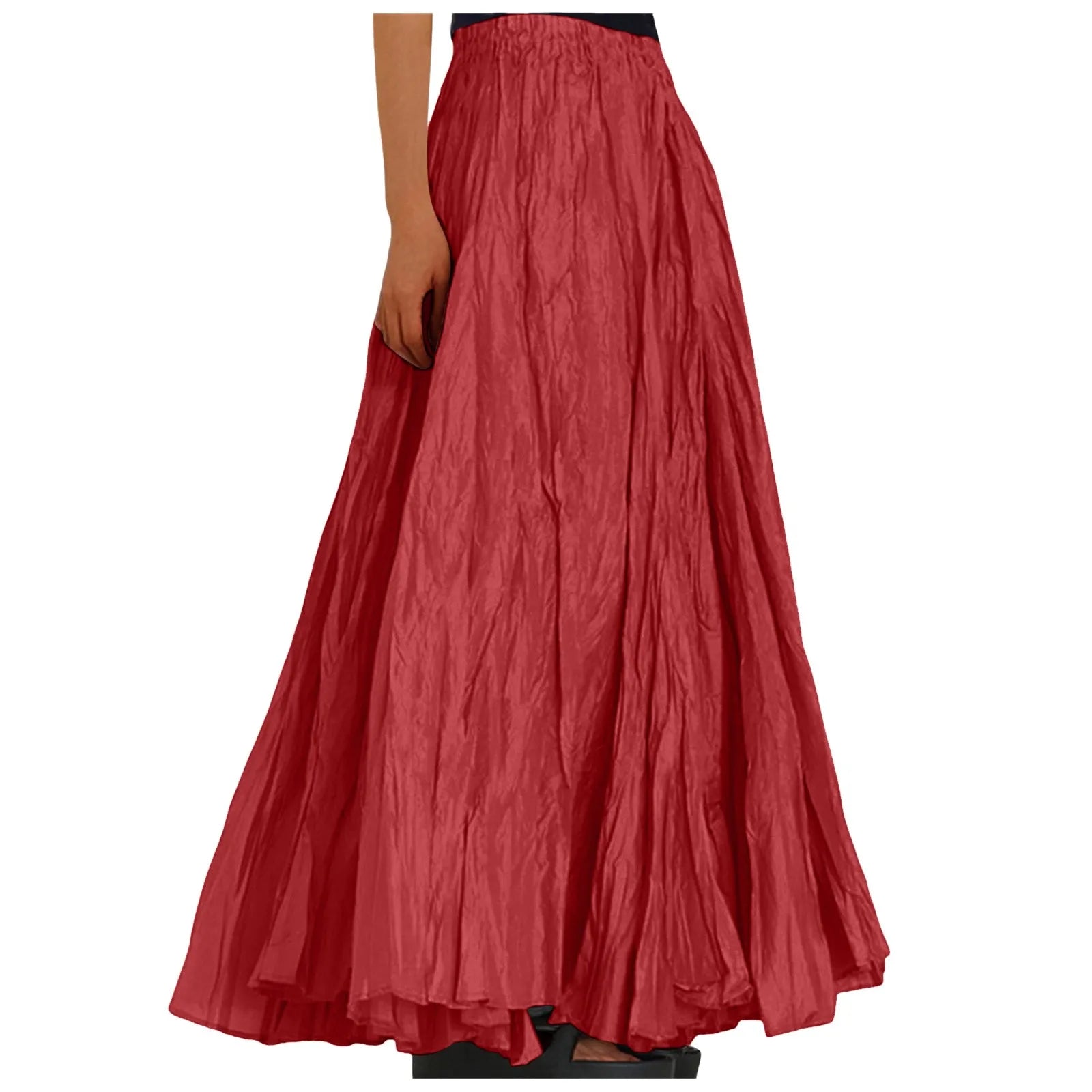 Womens Swing Maxi Skirt Bohemian Ruched Long Skirts For Beach Holiday Summer High Waisted A Line Flowy Skirts Boho Skirt Faldas