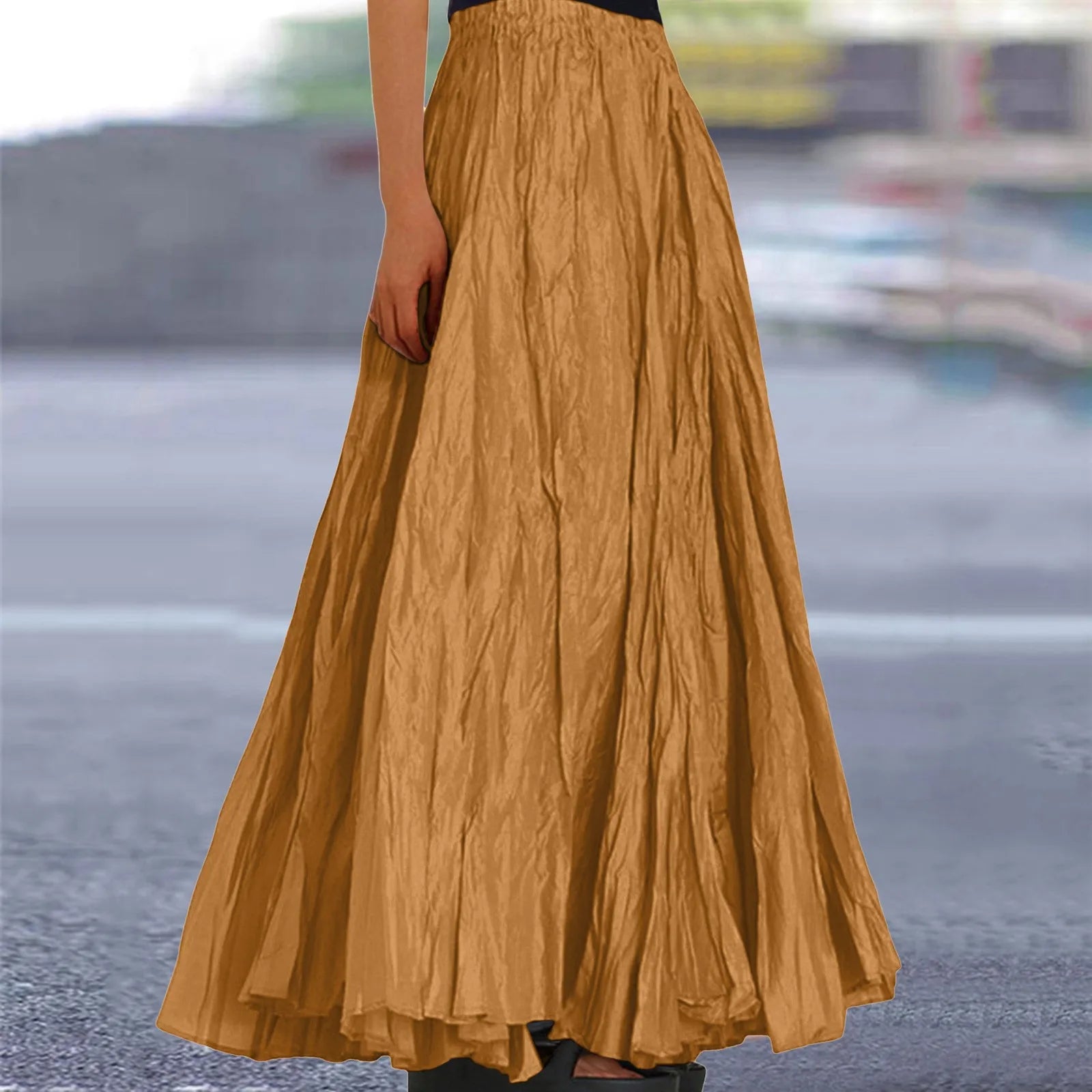 Womens Swing Maxi Skirt Bohemian Ruched Long Skirts For Beach Holiday Summer High Waisted A Line Flowy Skirts Boho Skirt Faldas
