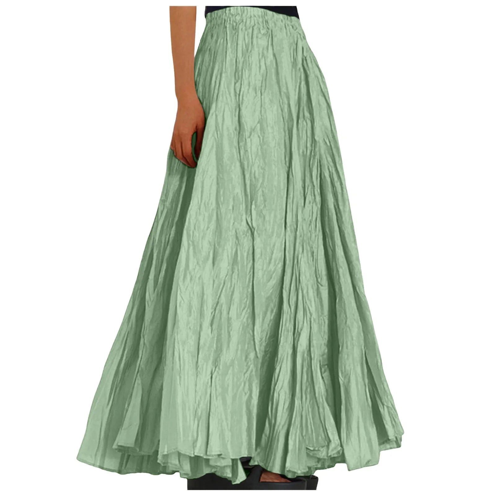Womens Swing Maxi Skirt Bohemian Ruched Long Skirts For Beach Holiday Summer High Waisted A Line Flowy Skirts Boho Skirt Faldas