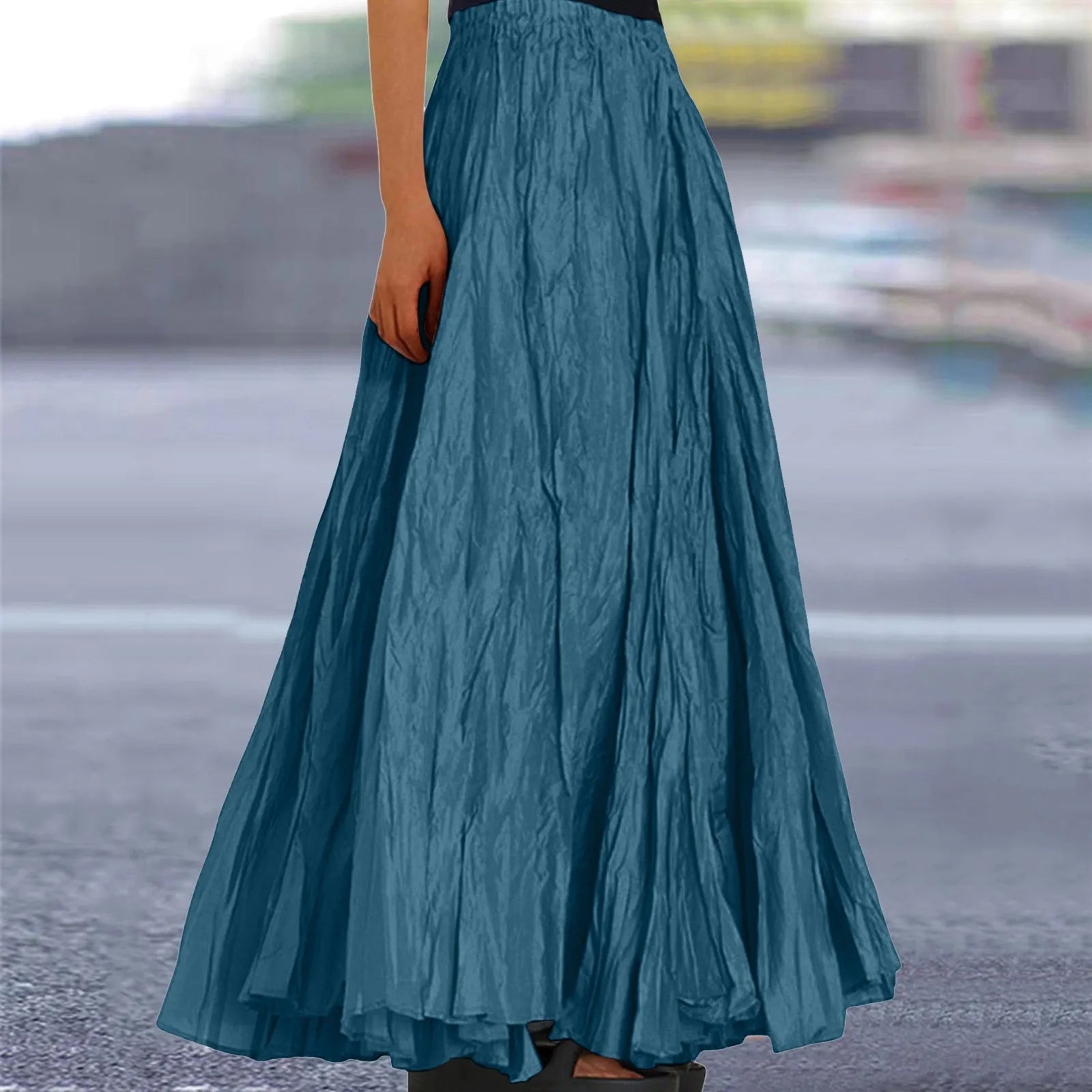 Womens Swing Maxi Skirt Bohemian Ruched Long Skirts For Beach Holiday Summer High Waisted A Line Flowy Skirts Boho Skirt Faldas