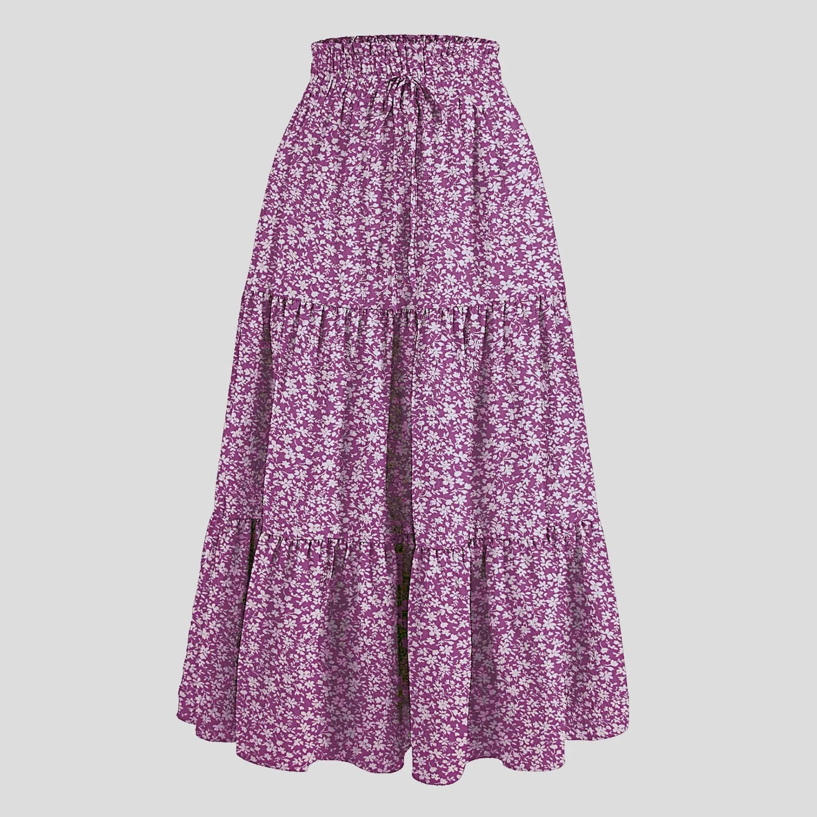 Women's Boho Floral Print Skirt Vintage High Waist Maxi Skirts Summer Casual Loose Beach Skirt Elegant Ladies Flowy Ruffle Skirt