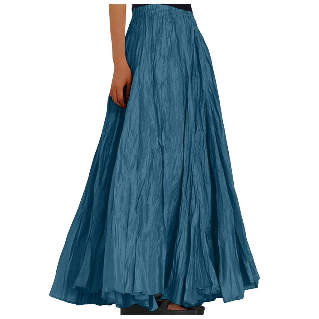 Womens Swing Maxi Skirt Bohemian Ruched Long Skirts For Beach Holiday Summer High Waisted A Line Flowy Skirts Boho Skirt Faldas
