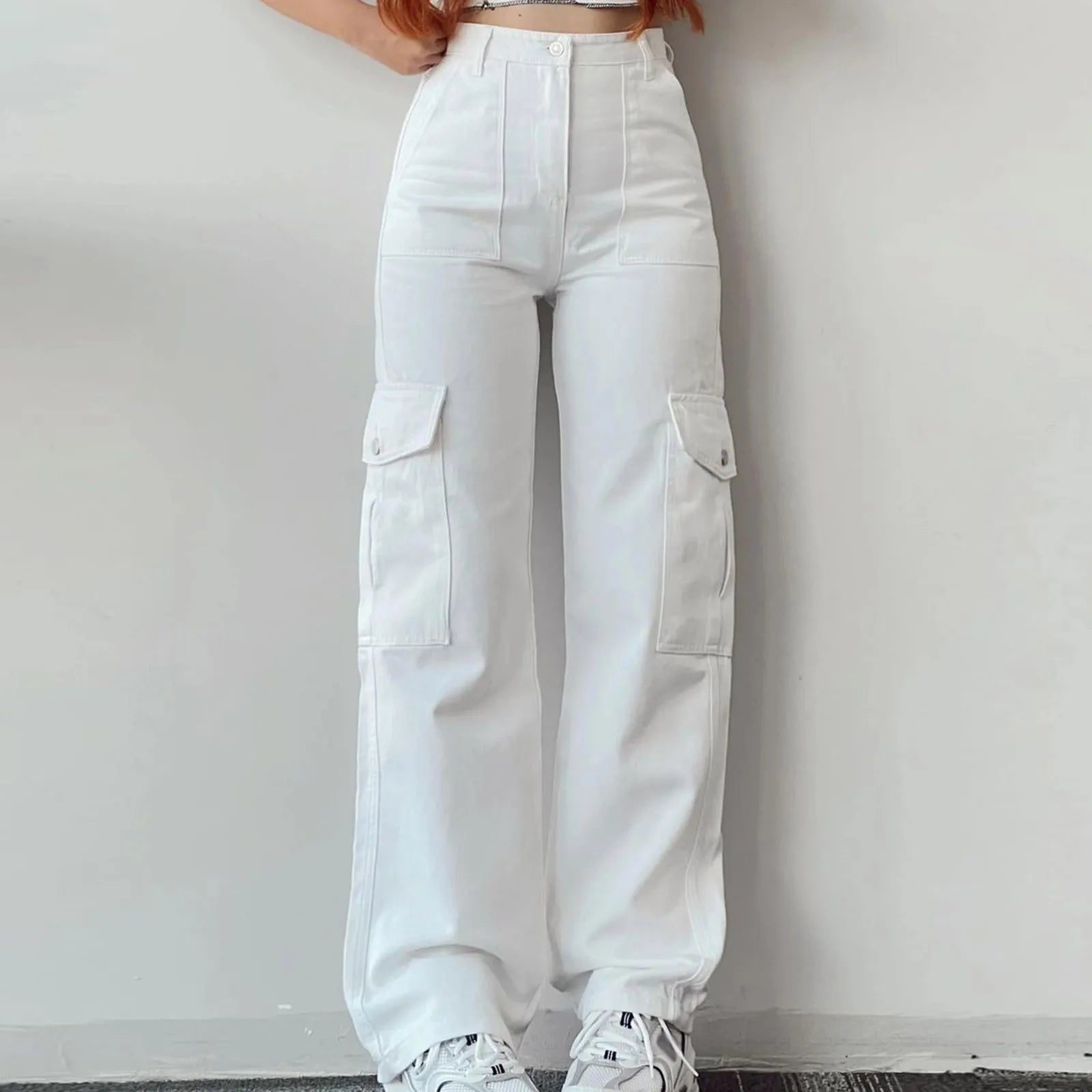 Y2k Black Cargo Pants For Women High Waist Slim Fit Palazzo Workwear Female Wide Leg Pants Streetwear Casual Hip Hop Trousers