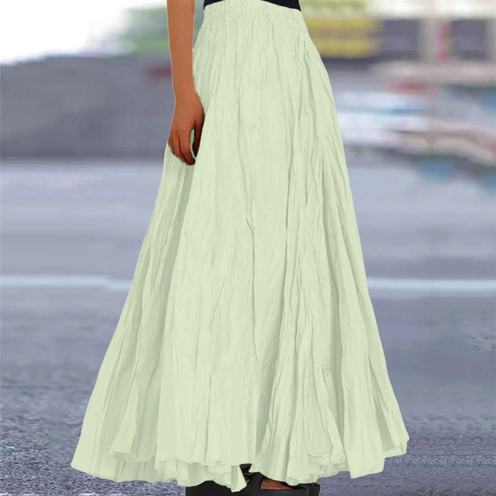 Womens Swing Maxi Skirt Bohemian Ruched Long Skirts For Beach Holiday Summer High Waisted A Line Flowy Skirts Boho Skirt Faldas