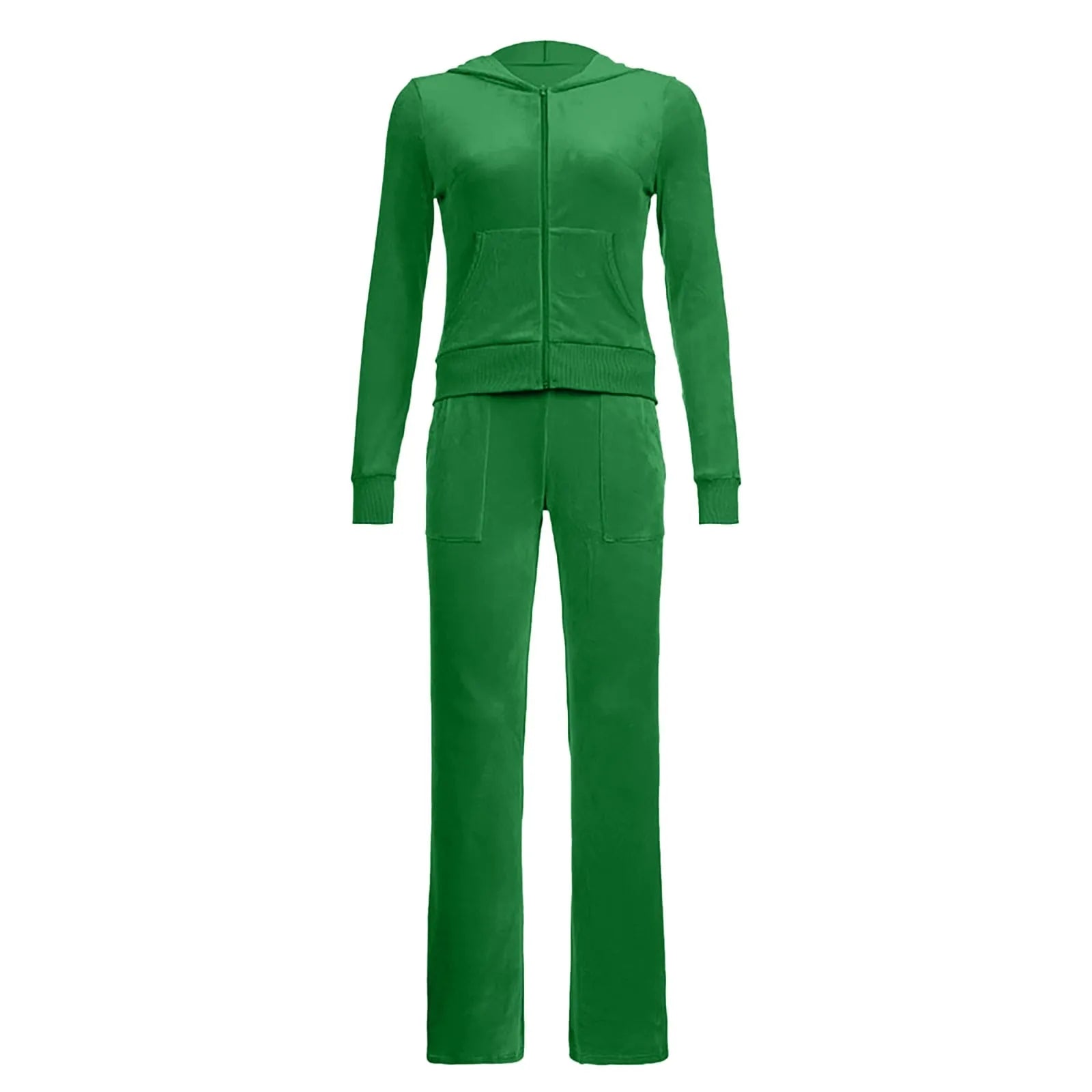 Women Velvet Jogging Suit Autumn Casual Velour Hoodie Cropped Top Jacket With Wide Leg Pants Tracksuits Women's Two Piece Set