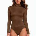 Women's Turtleneck Long Sleeve Bodysuits Basic Slim Fit Lightweight Solid Color Spring Autumn Tops Butt Lifting Shapewear Romper