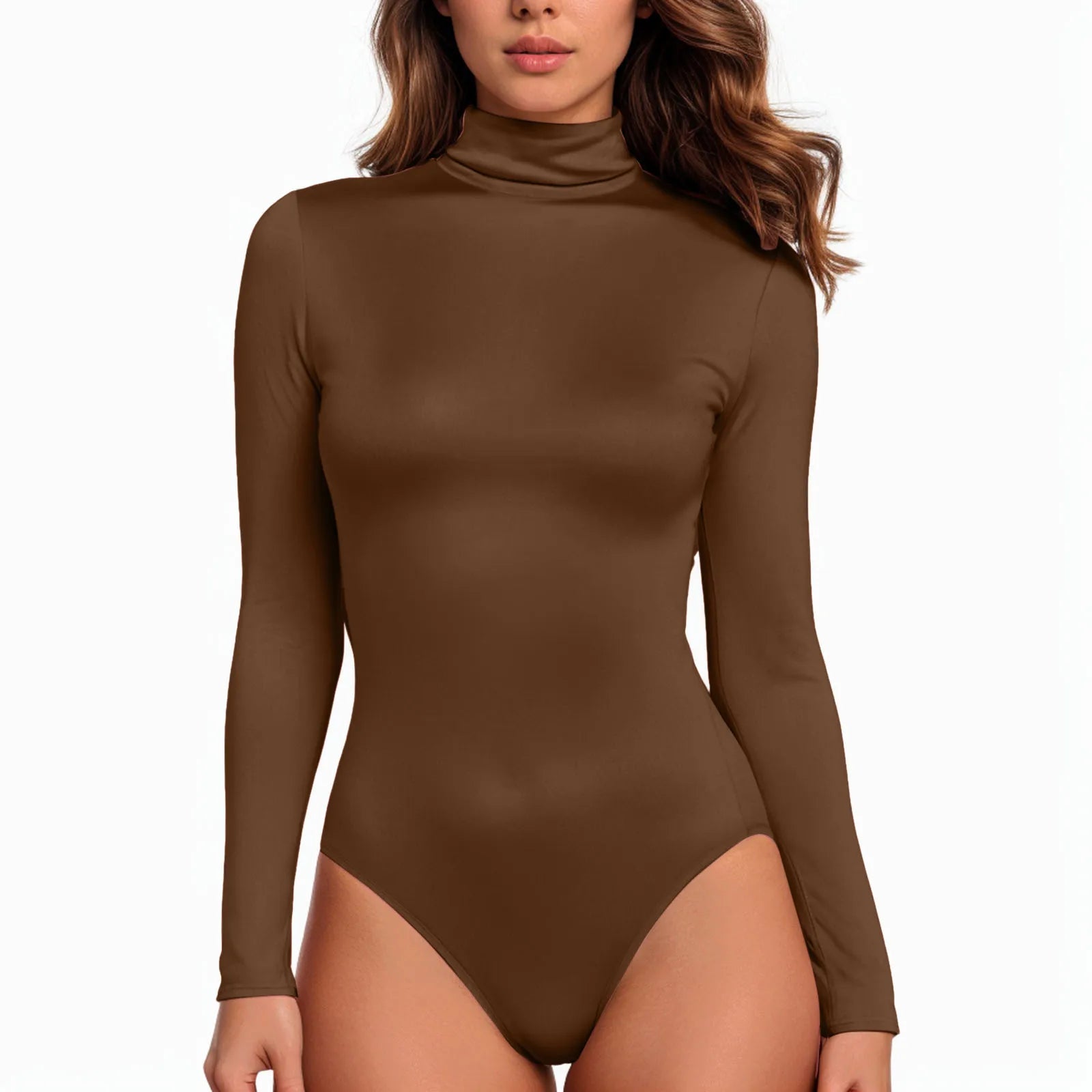 Women's Turtleneck Long Sleeve Bodysuits Basic Slim Fit Lightweight Solid Color Spring Autumn Tops Butt Lifting Shapewear Romper