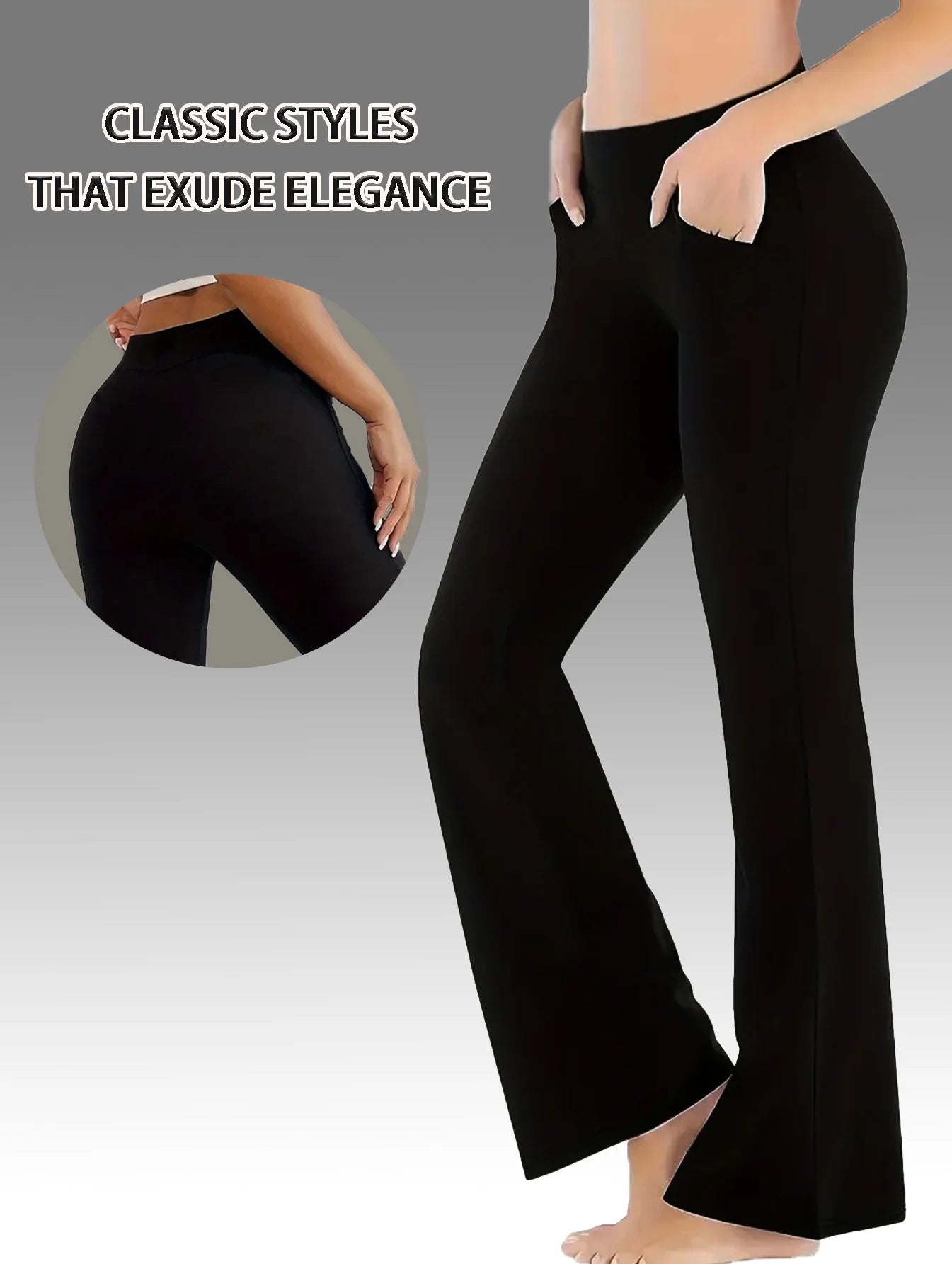 【 3-piece set 】 Popular flared pants for women, slim sports yoga pants with hip lifting, pocket style tri color combination se