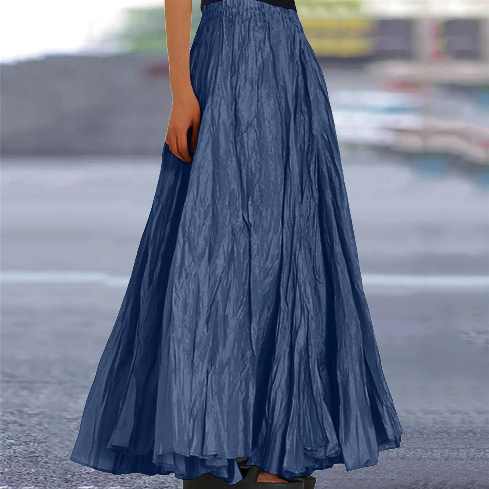 Womens Swing Maxi Skirt Bohemian Ruched Long Skirts For Beach Holiday Summer High Waisted A Line Flowy Skirts Boho Skirt Faldas