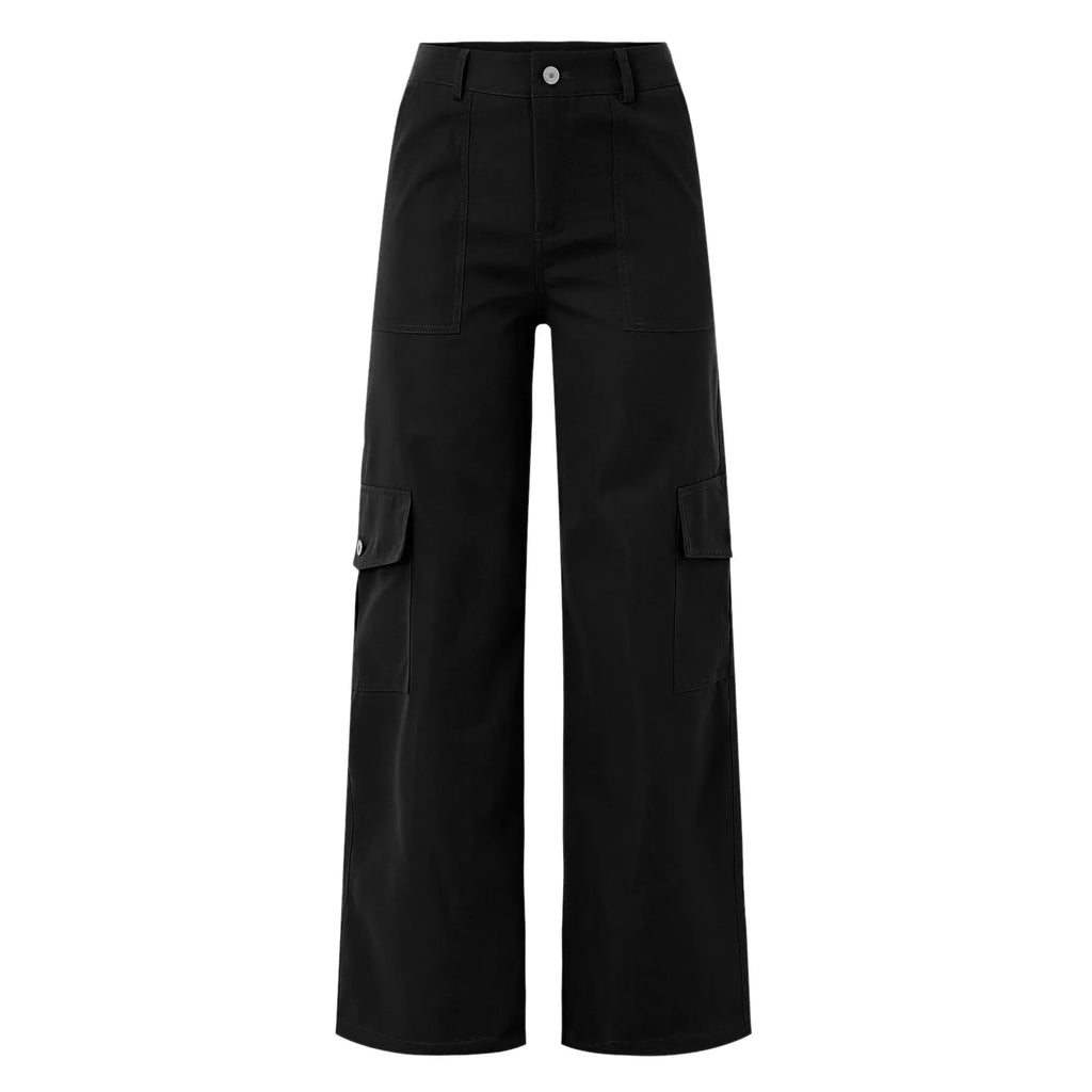 Y2k Black Cargo Pants For Women High Waist Slim Fit Palazzo Workwear Female Wide Leg Pants Streetwear Casual Hip Hop Trousers