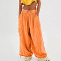 Beach Pants Linen Pants Women Wide Leg Harem Pants High Waist Button Drawstring Palazzo Pants Loose plus Size Pant with Pocket