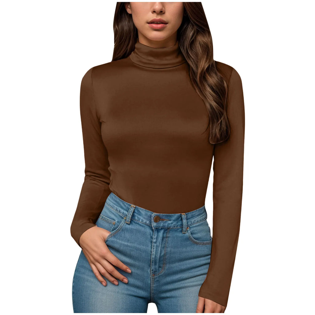 Women's Turtleneck Long Sleeve Bodysuits Basic Slim Fit Lightweight Solid Color Spring Autumn Tops Butt Lifting Shapewear Romper