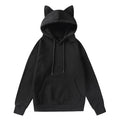 Cute Girls Fleece Sweatshirts Cat Ears Design Hooded Casual Oversized Hoodie Korean Style Solid Color Basic Sweater With Pocket