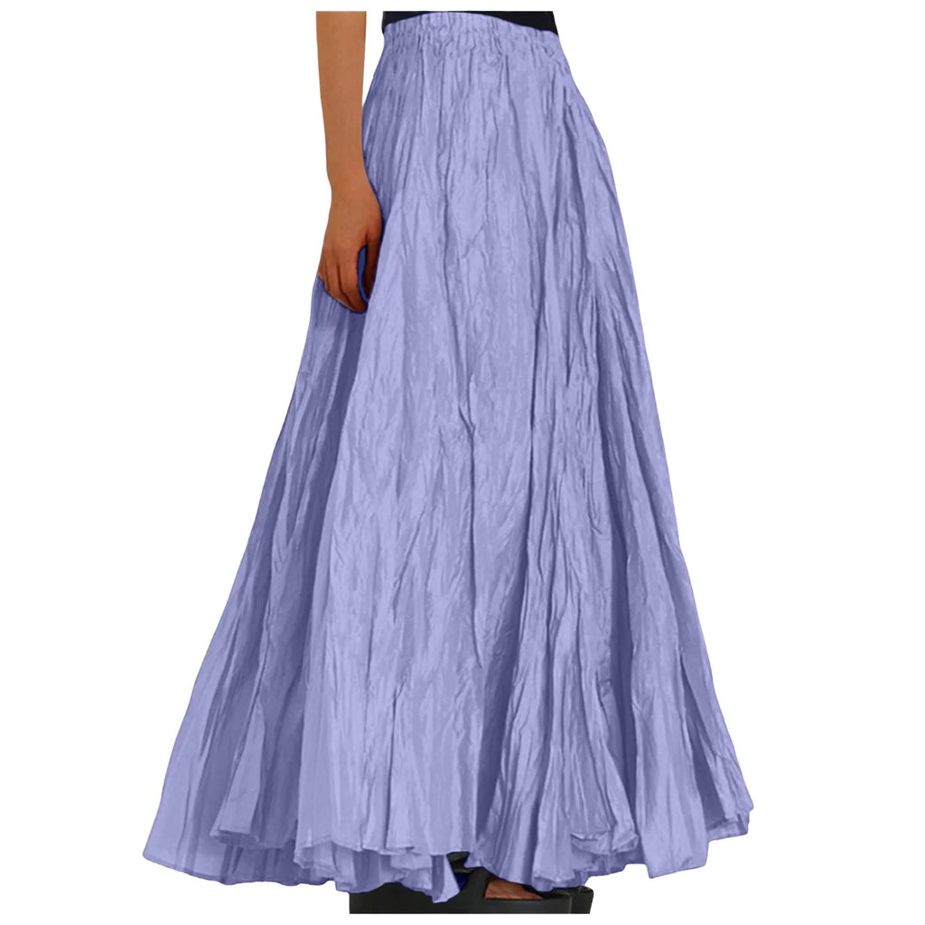 Womens Swing Maxi Skirt Bohemian Ruched Long Skirts For Beach Holiday Summer High Waisted A Line Flowy Skirts Boho Skirt Faldas