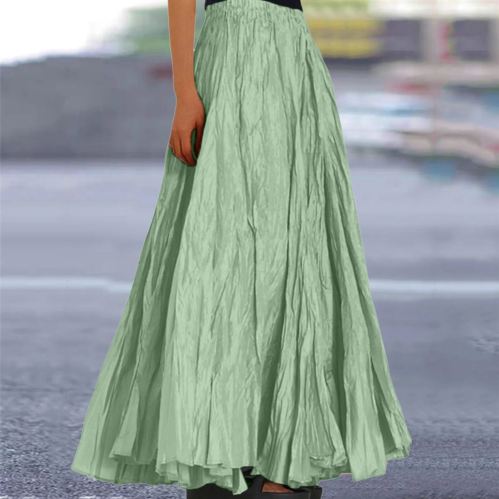 Womens Swing Maxi Skirt Bohemian Ruched Long Skirts For Beach Holiday Summer High Waisted A Line Flowy Skirts Boho Skirt Faldas