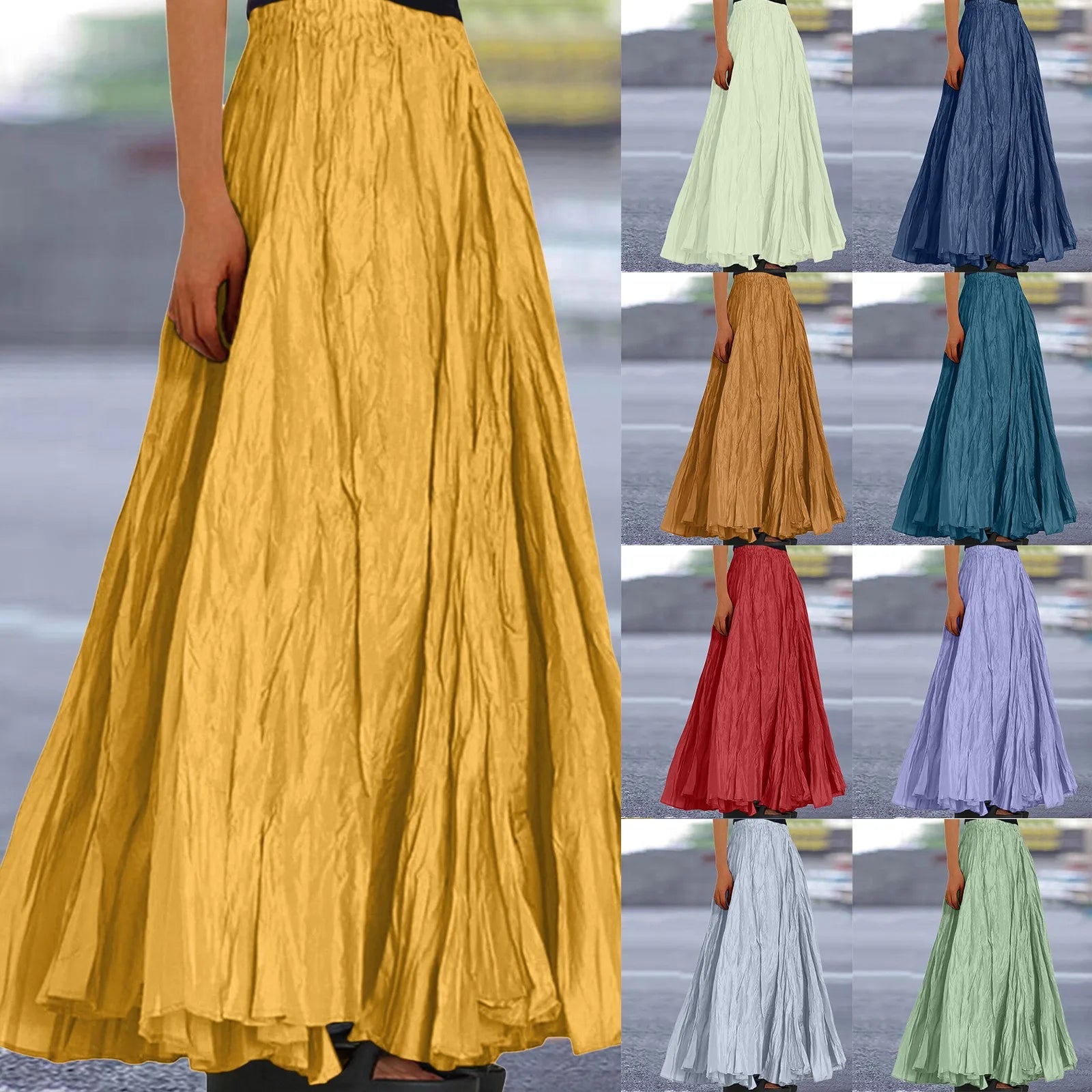 Womens Swing Maxi Skirt Bohemian Ruched Long Skirts For Beach Holiday Summer High Waisted A Line Flowy Skirts Boho Skirt Faldas