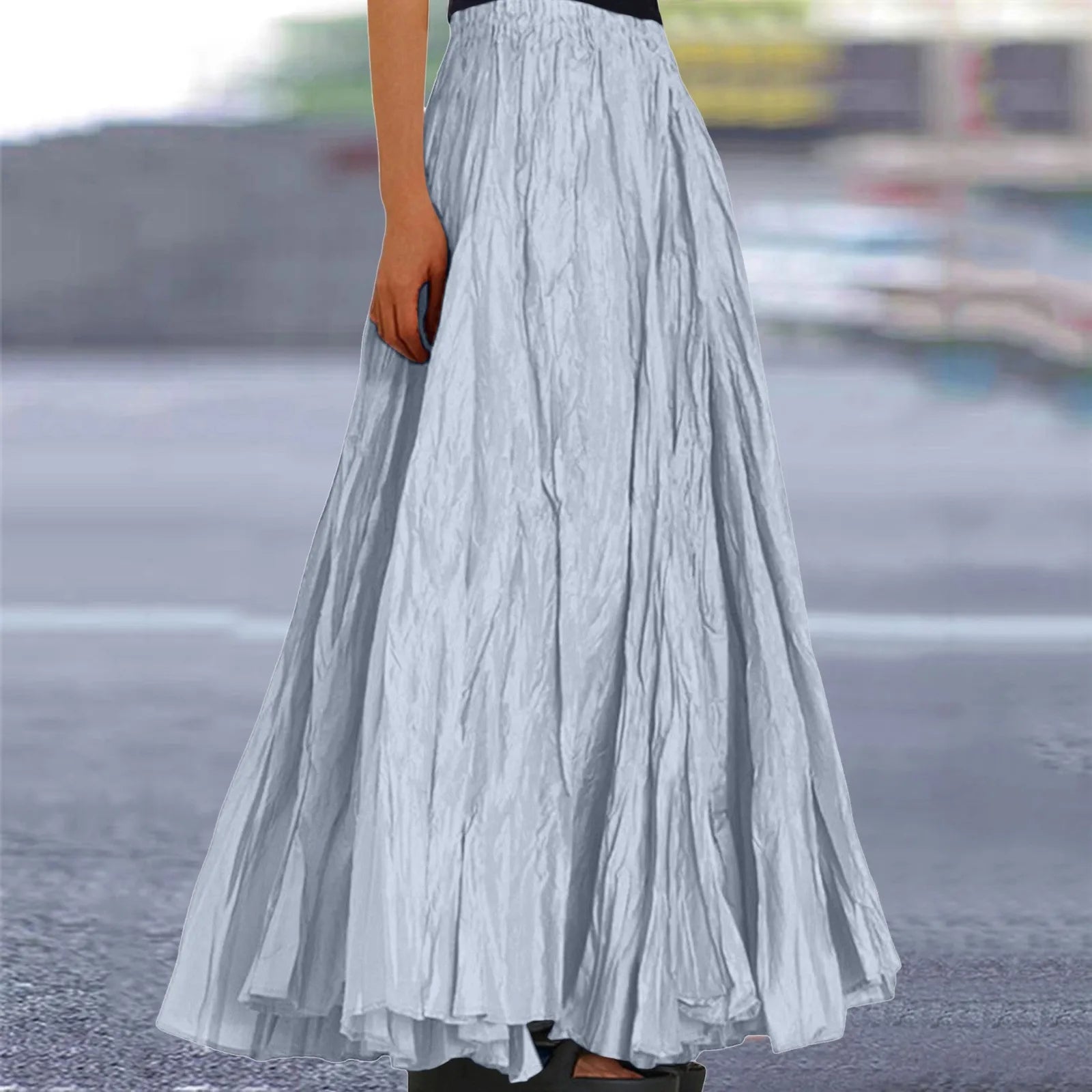 Womens Swing Maxi Skirt Bohemian Ruched Long Skirts For Beach Holiday Summer High Waisted A Line Flowy Skirts Boho Skirt Faldas