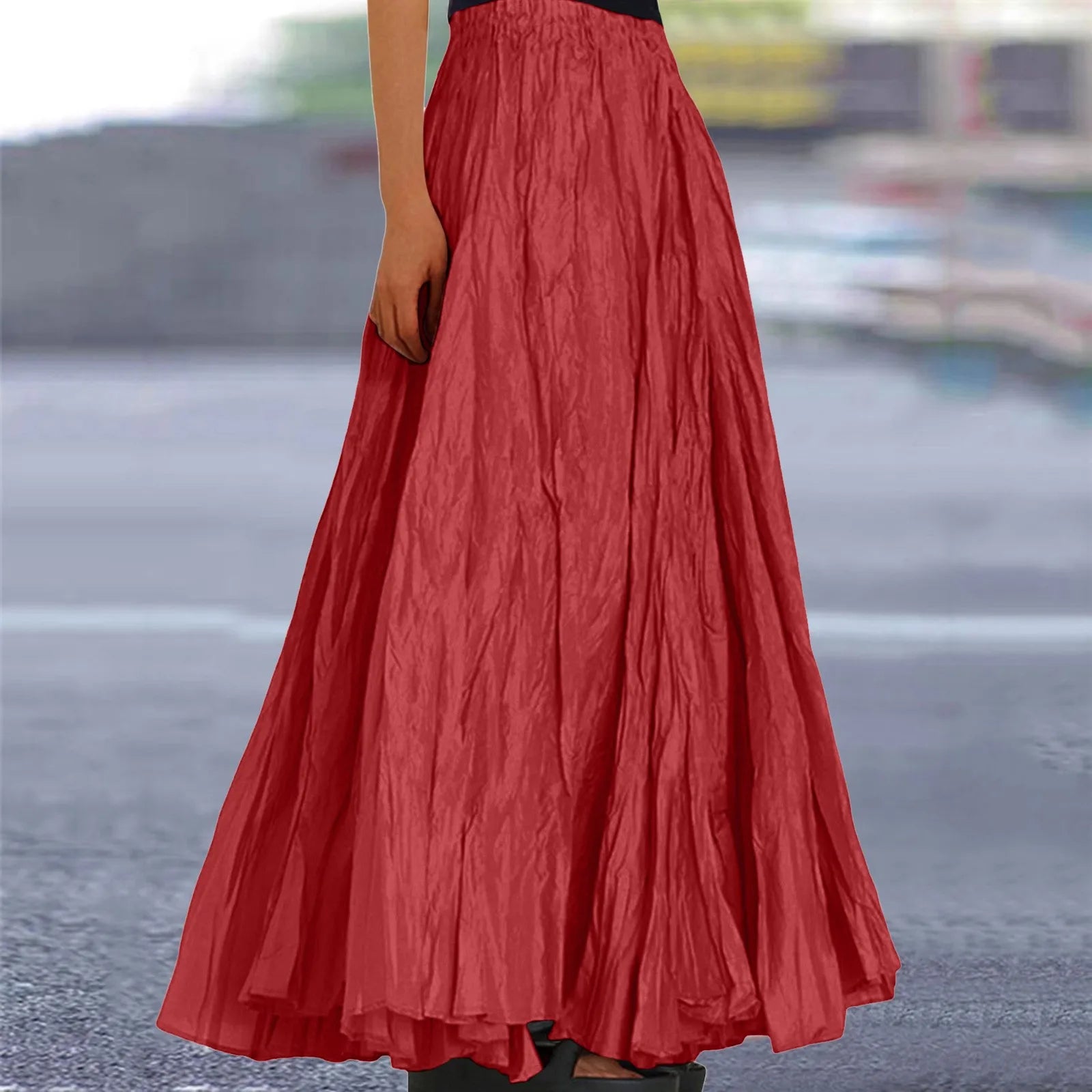 Womens Swing Maxi Skirt Bohemian Ruched Long Skirts For Beach Holiday Summer High Waisted A Line Flowy Skirts Boho Skirt Faldas