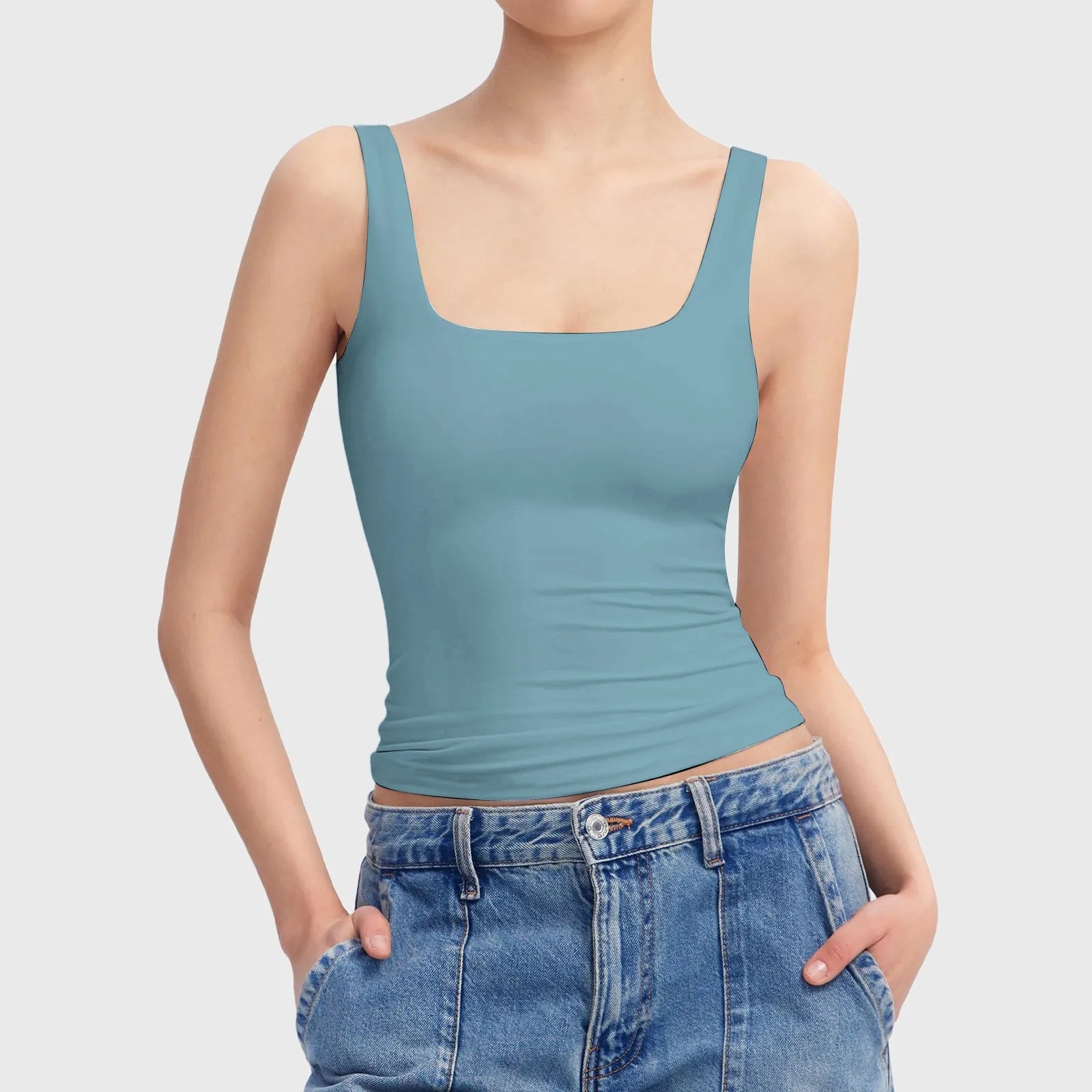Square Neck Camisoles For Women Chiffon Solid Sleeveless Tight Elastic Bodysuit Slimming Top Sexy Women Blouses Ropa De Mujer