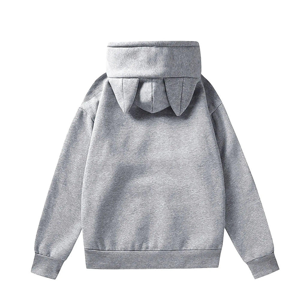 Cute Girls Fleece Sweatshirts Cat Ears Design Hooded Casual Oversized Hoodie Korean Style Solid Color Basic Sweater With Pocket