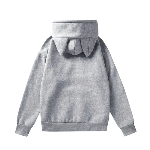 Cute Girls Fleece Sweatshirts Cat Ears Design Hooded Casual Oversized Hoodie Korean Style Solid Color Basic Sweater With Pocket