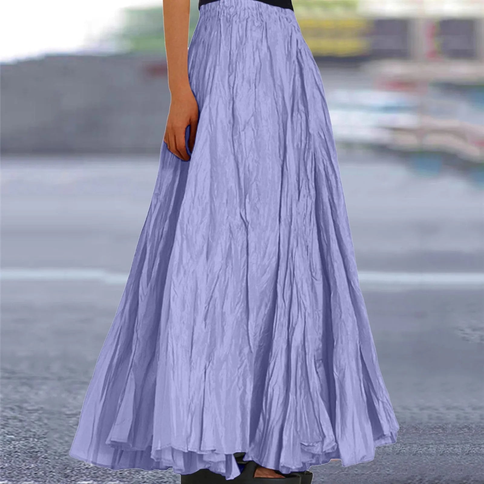 Womens Swing Maxi Skirt Bohemian Ruched Long Skirts For Beach Holiday Summer High Waisted A Line Flowy Skirts Boho Skirt Faldas