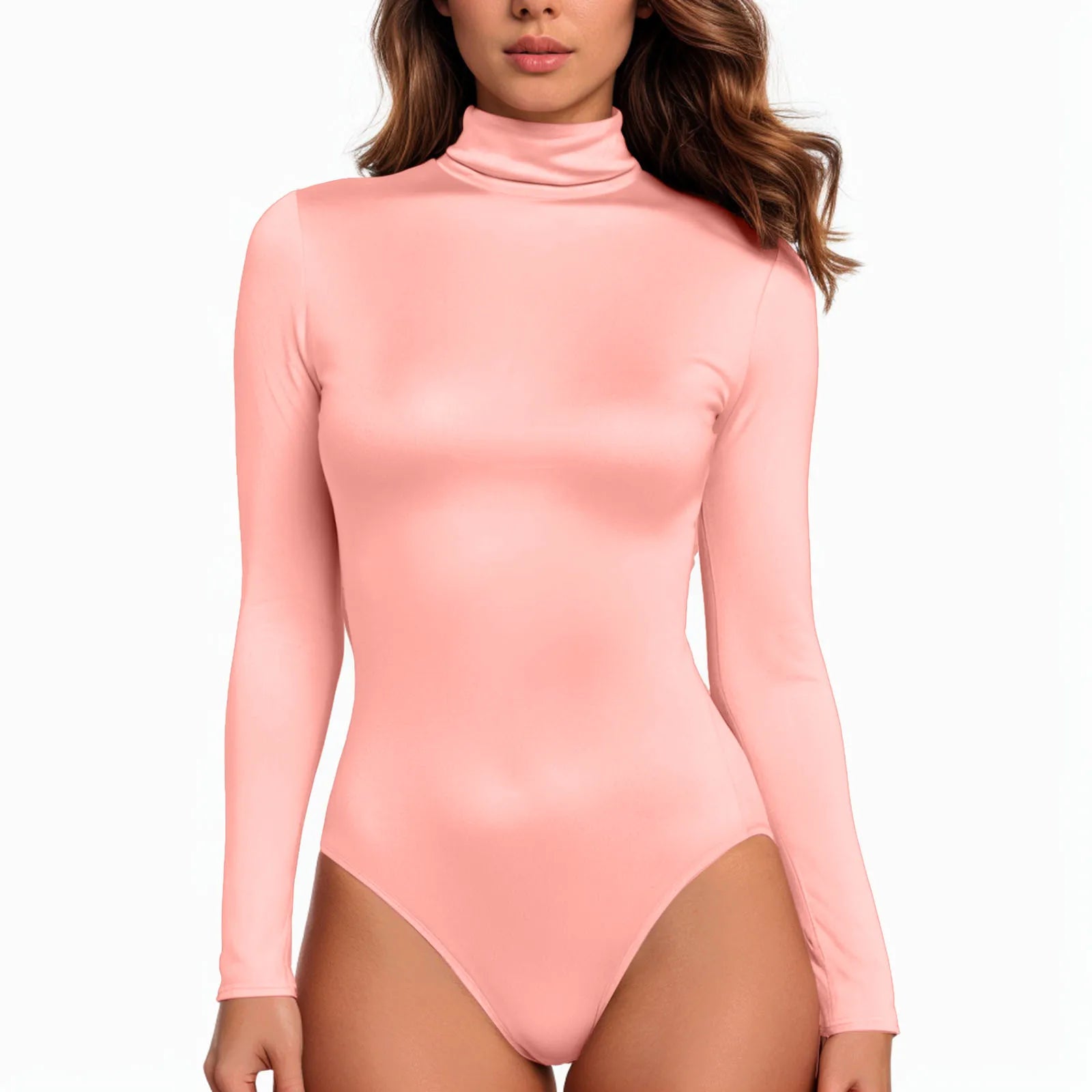 Women's Turtleneck Long Sleeve Bodysuits Basic Slim Fit Lightweight Solid Color Spring Autumn Tops Butt Lifting Shapewear Romper