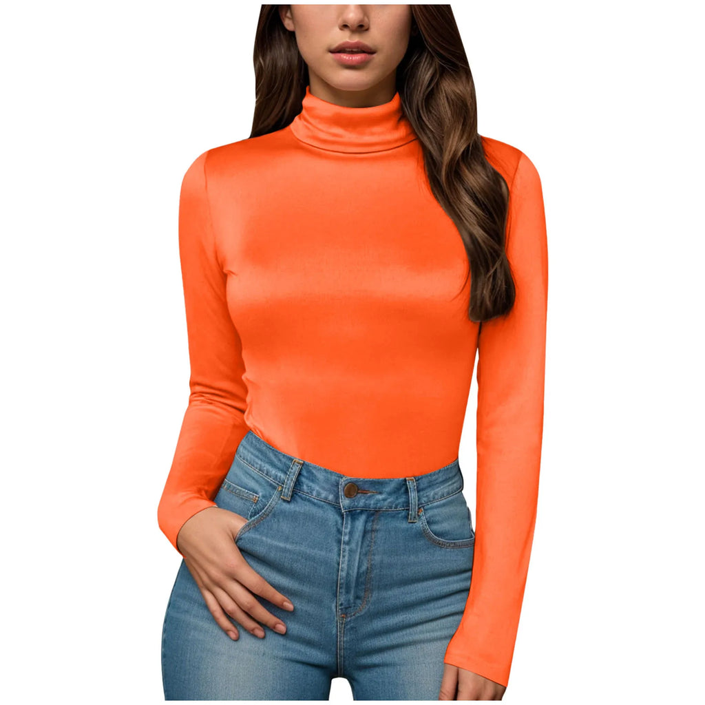 Women's Turtleneck Long Sleeve Bodysuits Basic Slim Fit Lightweight Solid Color Spring Autumn Tops Butt Lifting Shapewear Romper