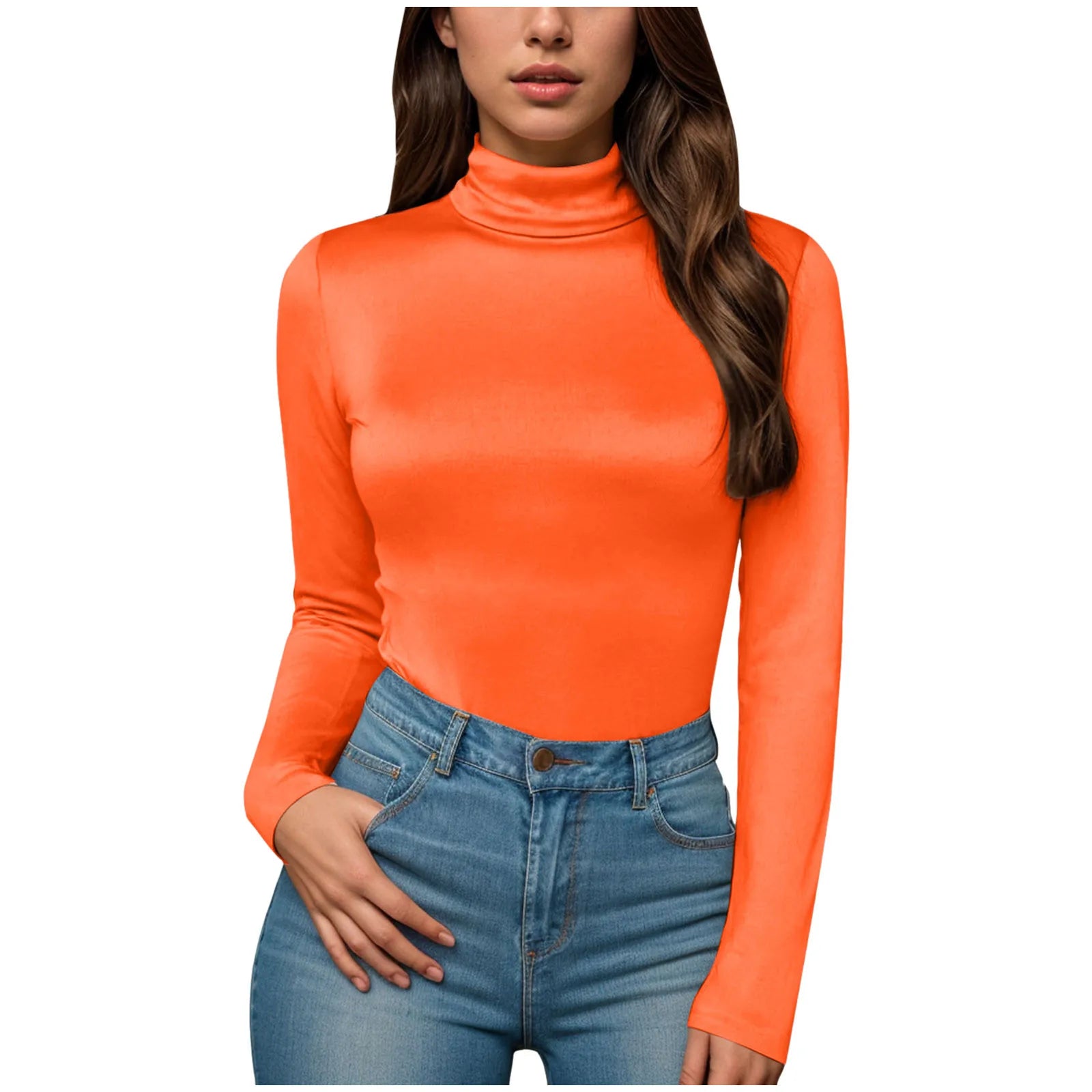 Women's Turtleneck Long Sleeve Bodysuits Basic Slim Fit Lightweight Solid Color Spring Autumn Tops Butt Lifting Shapewear Romper