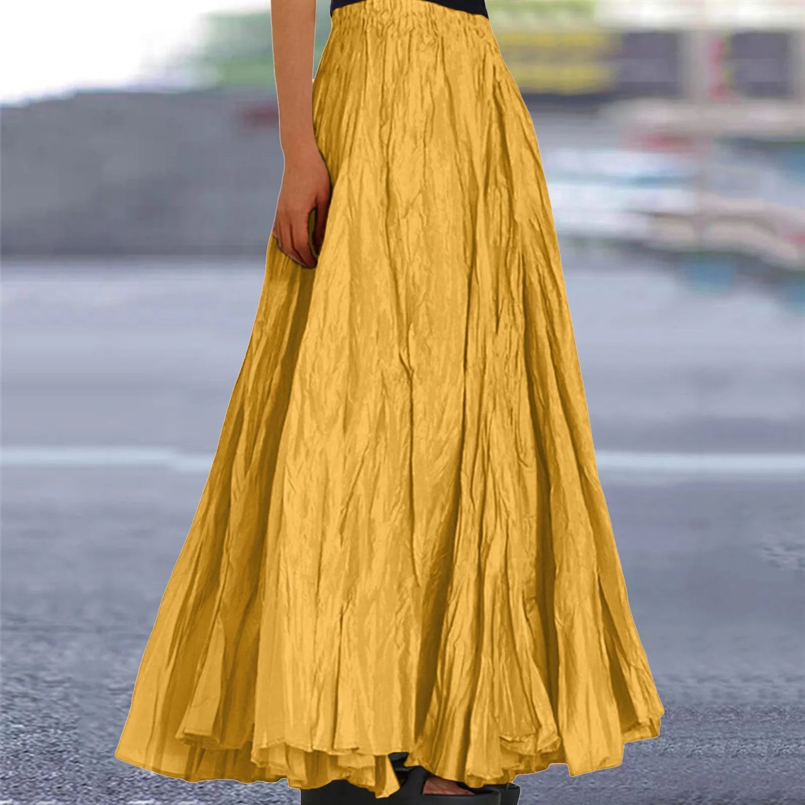 Womens Swing Maxi Skirt Bohemian Ruched Long Skirts For Beach Holiday Summer High Waisted A Line Flowy Skirts Boho Skirt Faldas