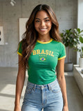 Babylook Brasil Feminina Bordada Copa 2026 🇧🇷 | 100% Algodão | Versão Brasileira ELAVSO